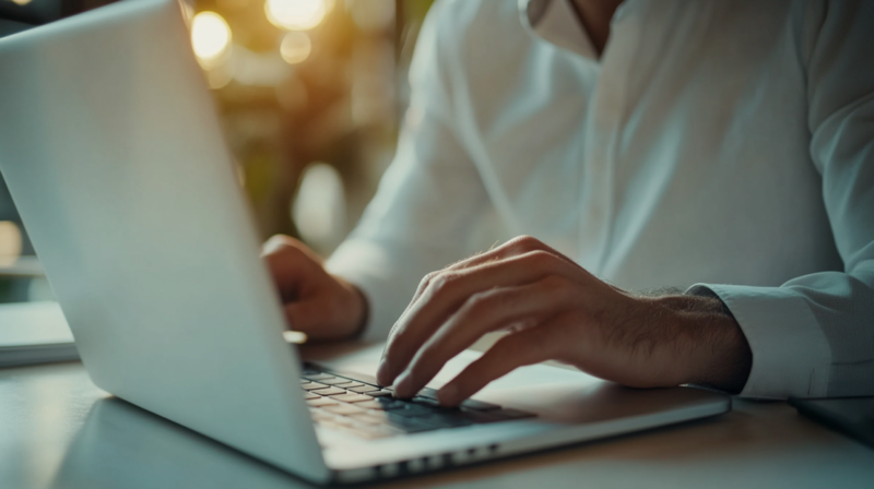 A Person Typing on A Laptop, Focusing on Their Hands and The Keyboard