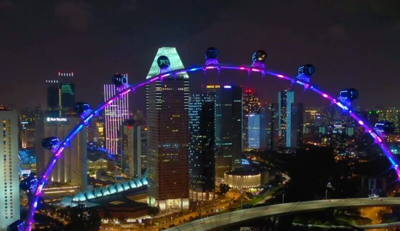 Singapore's Marina Bay skyline illuminated at night