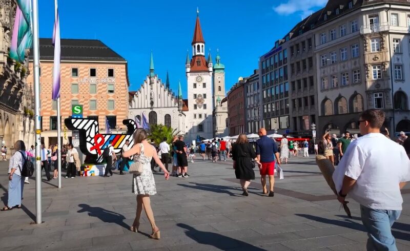 Bustling Munich square, a vibrant scene of daily life