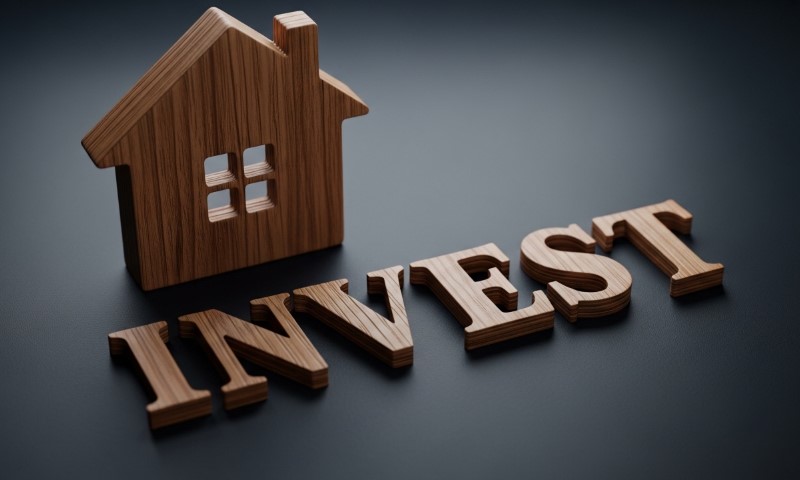 Three stacks of coins increase in height from left to right, each topped with a small white house figure